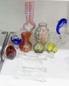 Victorian opaque glass vase of ovoid form, with enamelled floral decoration and purple panels, 11.