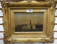 Julie Gobert (French, 19th century) Oil on panel Harbour scene at dusk, signed lower left,