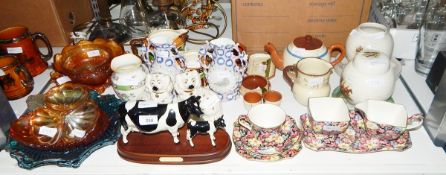 Assorted ceramics including a pair of Staffordshire-style dogs, Minton vase,