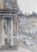 Russian school Two watercolour drawings Street scenes, possibly East Berlin,