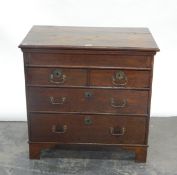 18th century oak chest of drawers with blind frieze, two short and two long drawers,