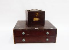 Stained pine collectors cabinet fitted with two drawers,