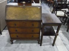 Mid 20th century mahogany veneered bureau having the usual pigeonhole interior over three drawers,