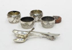 Pair of 800 standard Birks salts of fluted circular form with wave design borders,