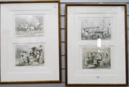 Set of four colour prints framed as a pair of lithographs entitled 