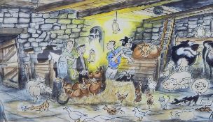 20th century school Colour print Vet farmyard scene 
