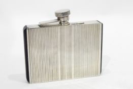 Austrian silver flask, circa 1935, rectangular shaped, striped decoration, marked 935, AKO, 11.