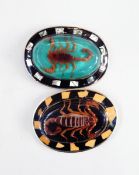 Two Mexican silver buckles, oval, inlaid pieces of mother of pearl,