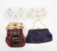 Vintage evening bag with carved bakelite and stained handle,