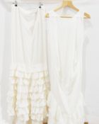 Alexander McQueen silk sleeveless full-length evening gown with tiered skirt with train,