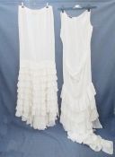 Alexander McQueen full-length silk cream evening dress with full tiered skirt and small train,