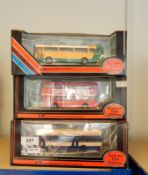 Collection of Exclusive First Edition diecast model buses in window boxes