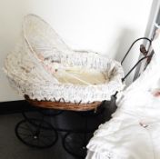 Modern bisque head baby doll with pram