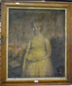 Unattributed, 19th century Oil on canvas Half-length portrait of young girl holding book (damaged),