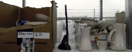 Poole part dinner/tea service, pink with mushroom detail, including saucers, cups, coffee pot,