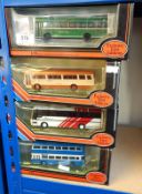 Collection of Exclusive First Edition diecast model buses in window boxes