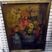 Early 20th century school Oil on canvas Still life of flowers with porcelain ginger jar and bowl,