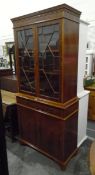 Modern Georgian-style yew wood veneer glazed bookcase,