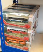 Collection of Exclusive First Edition diecast model buses in window boxes
