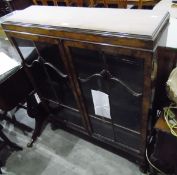 Chippendale-style walnut veneer display cabinet,