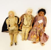 African(?) child doll with fixed brown eyes, open mouth and teeth, composition body,