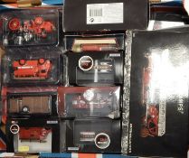 Collection of diecast fire vehicles including Mini Champs Mercedes Benz trucks, Oxford Fire trucks,