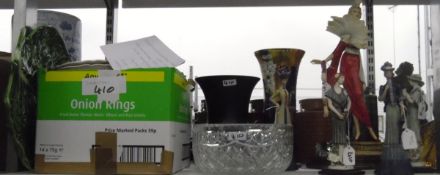 Two cut glass fruit bowls, a large green cabbage leaf serving dish,