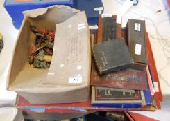 Meccano in box, Italian mosaics in box, toy soldiers, stamp album, bone domino set, etc.