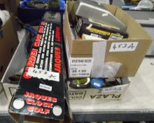 Various vintage ice skates and assorted toys including a garden clock golf by Jacques of London,