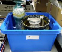 Large Edwardian ceramic planter, transfer printed with roses in shades of ochre and green,