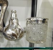 Glass scent bottle of bulbous form with silver-coloured metal overlay, in the form of irises,