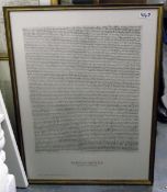 Large framed Egyptian painted papyrus, another framed print,