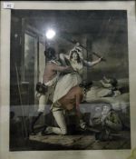 Four framed prints after G Morland, 'Recruit Deserted', 'Trepanning, The Recruit',