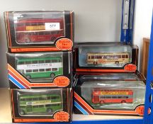 Collection of Exclusive First Edition diecast model buses in window boxes