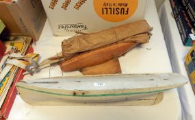 White painted pond yacht with sails, 56cm long and another smaller vintage pond yacht 