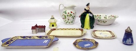 West German figure of a lady in a green dress, a W H Goss 'Tudor House, Southampton, built 1535',