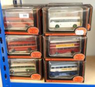 Collection of Exclusive First Edition diecast model buses in window boxes