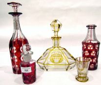 Ruby overlay cut glass decanter,