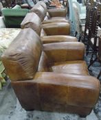Three-piece soft leather upholstered lounge suite comprising two-seat settee and two easy chairs