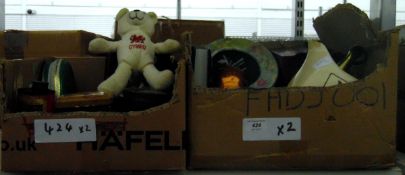 Box of mixed collectables and a quantity of vintage tins including Golden Virginia, Bisto,