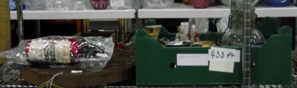 Dartboard, Hostmaster Sparklets syphon, a glass hanging paraffin lamp converted to electricity,