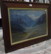 Unattributed Pastel drawing Mountainous landscape with village nestled in the valley,