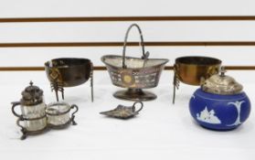 Silver-plated condiment set, salts,