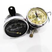Jaeger chrome car clock 1950 and a Cooper Stewart speedometer (26