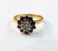18ct gold, diamond and ruby flower-shaped cluster ring,
