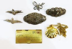 Silver-coloured metal and marcasite RAF badge, another silver-coloured metal,