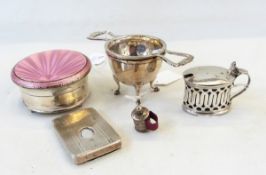 Silver and enamel jewellery box, Birmingham 1932, of circular form,