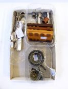 Silver pill box modelled as a book, London 1992, a silver thimble, an 800 standard spoon,