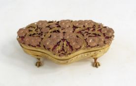 Edwardian silver gilt jewel casket, shaped oval,