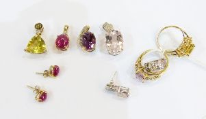 Modern 9ct gold citrine and diamond cluster ring, another 9ct cluster ring,